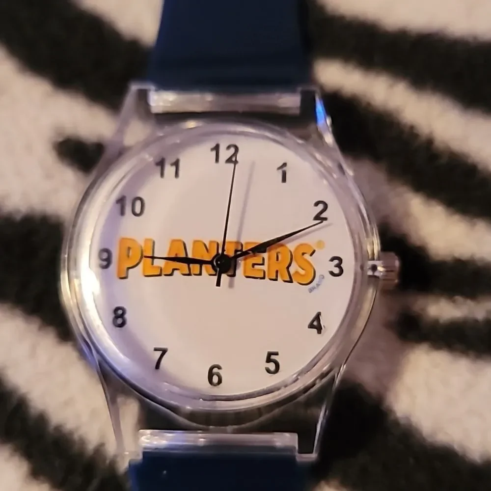 New Planters Peanuts Promotional‎ Watch Wristwatch Analog Blue Band Clear Case